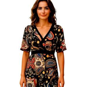 April Medium Black Women's Short Sleeve Maxi BOHO Dress Miss Size 8 10 M